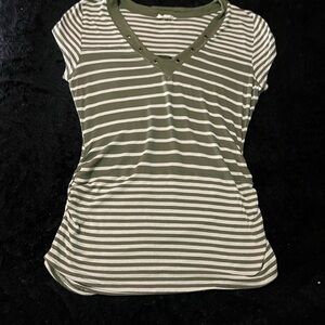 Olive Striped V-Neck Women's Tee